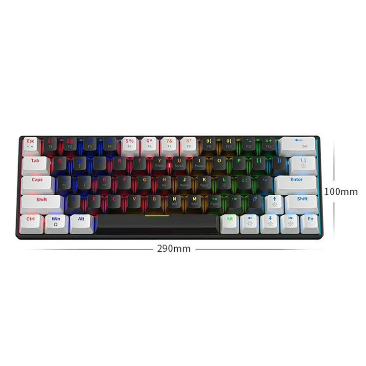 KA646 Swappable Wired 63-Key Gaming Keyboard Mechanical Keyboard with Colorful Backlit - Black+Red Switch