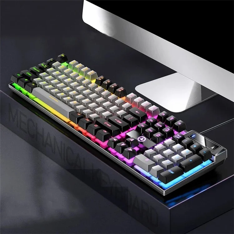 Clavier de jeu rétroéclairé filaire YINDIAO K500 - Lumière d'ambiance pour ordinateur de maison - Gris+Noir / Mélanger la lumière