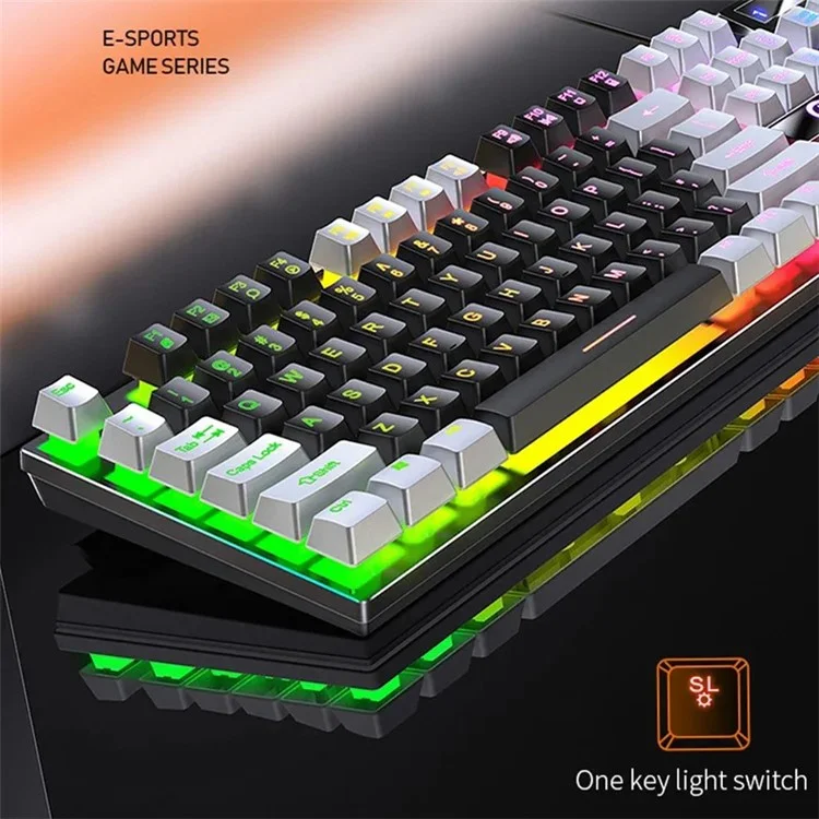 Clavier de jeu rétroéclairé filaire YINDIAO K500 - Lumière d'ambiance pour ordinateur de maison - Gris+Noir / Mélanger la lumière