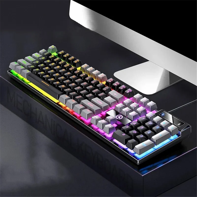 YINDIAO K500 Backlit Wired Gaming Keyboard Ambient Light Home Computer Keyboard - Black+Grey / Mix Light
