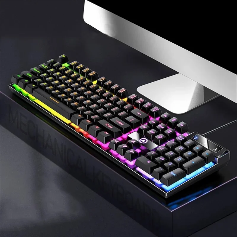 YINDIAO K500 Backlit Wired Gaming Keyboard Ambient Light Home Computer Keyboard - Black / Mix Light