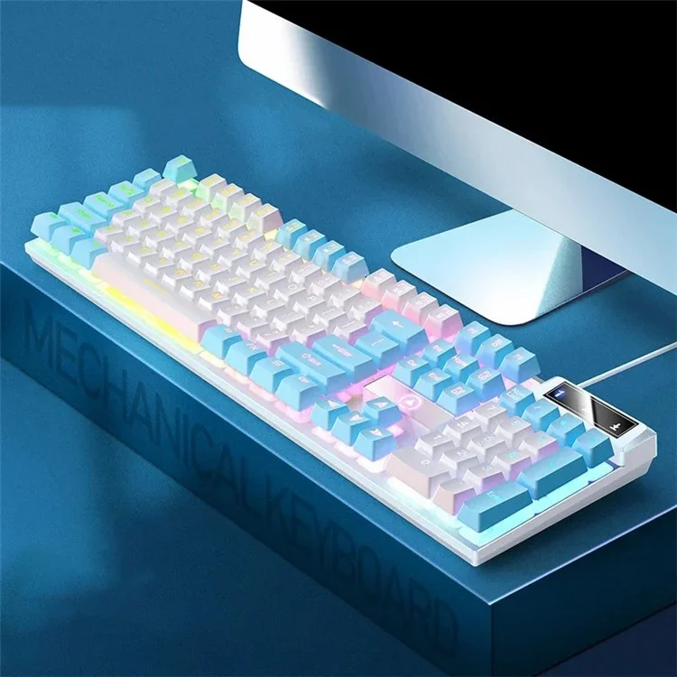 YINDIAO K500 Backlit Wired Gaming Keyboard Ambient Light Home Computer Keyboard - White+Blue / Mix Light