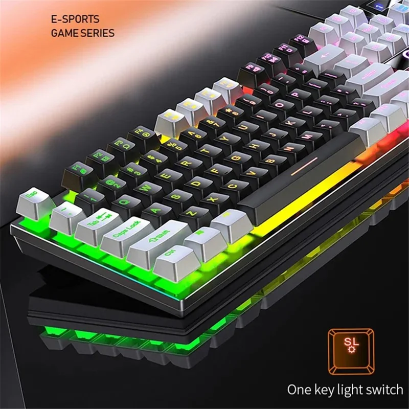 YINDIAO K500 Backlit Wired Gaming Keyboard Ambient Light Home Computer Keyboard - White+Blue / Mix Light