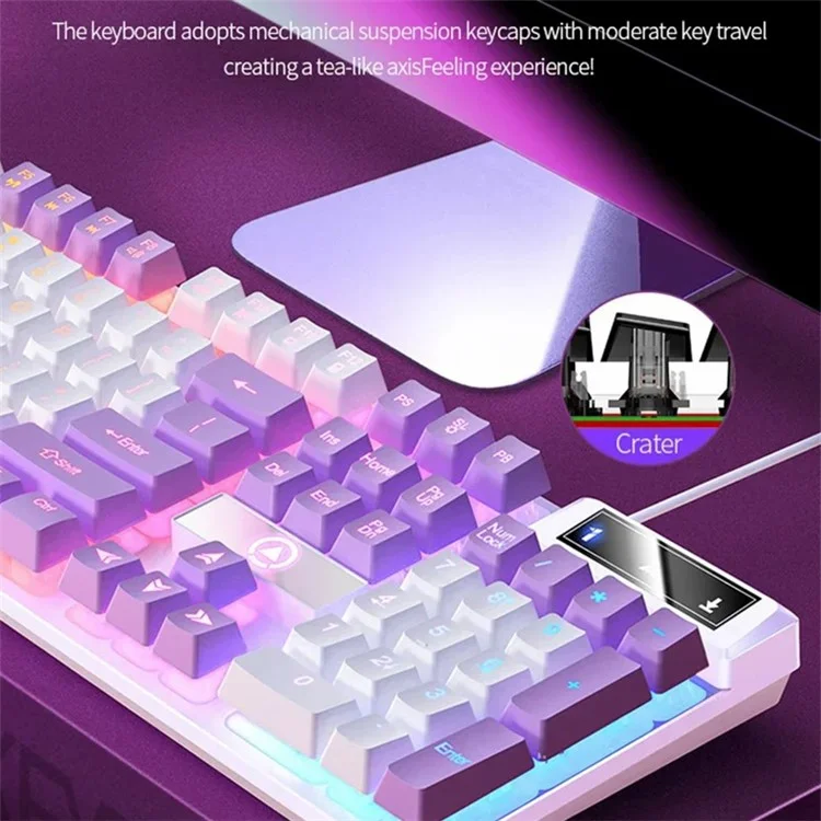 YINDIAO K500 Backlit Wired Gaming Keyboard Ambient Light Home Computer Keyboard - White+Blue / Mix Light