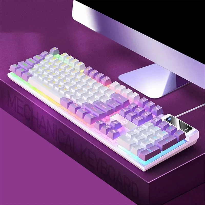 YINDIAO K500 Backlit Wired Gaming Keyboard Ambient Light Home Computer Keyboard - White+Purple / Mix Light