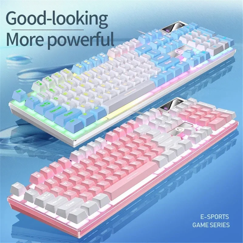 YINDIAO K500 Backlit Wired Gaming Keyboard Ambient Light Home Computer Keyboard - Pink+White / White Light
