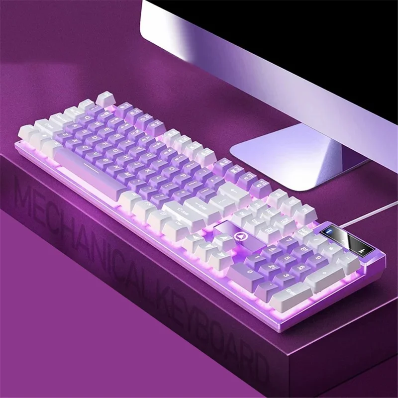 YINDIAO K500 Backlit Wired Gaming Keyboard Ambient Light Home Computer Keyboard - Purple+White / White Light