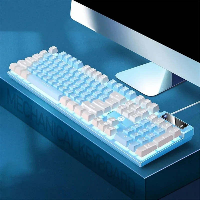 YINDIAO K500 Backlit Wired Gaming Keyboard Ambient Light Home Computer Keyboard - Blue+White / White Light