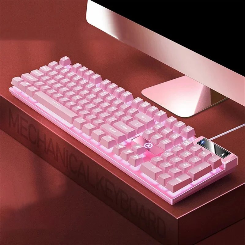 YINDIAO K500 Backlit Wired Gaming Keyboard Ambient Light Home Computer Keyboard - Pink / White Light