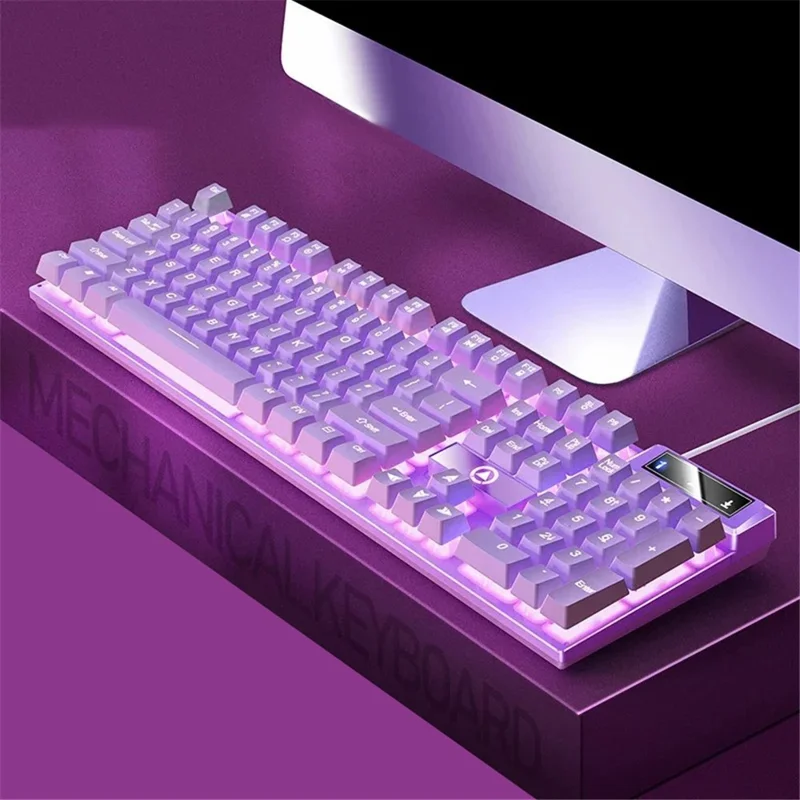 YINDIAO K500 Backlit Wired Gaming Keyboard Ambient Light Home Computer Keyboard - Purple / White Light