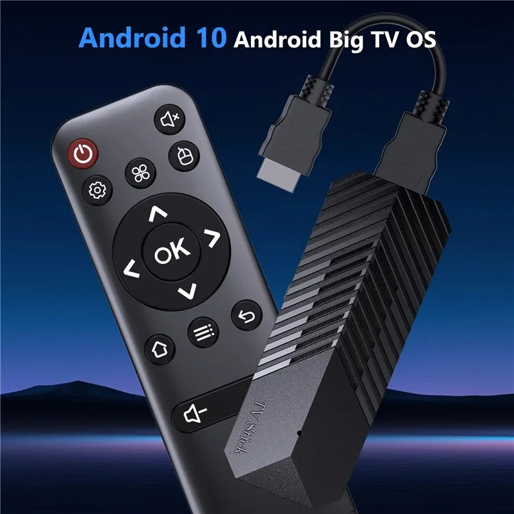 T3MINI Android 10 2.4G WiFi Mini Smart TV Stick 4K Ultra HD Media Player,  1GB+8GB - US Plug