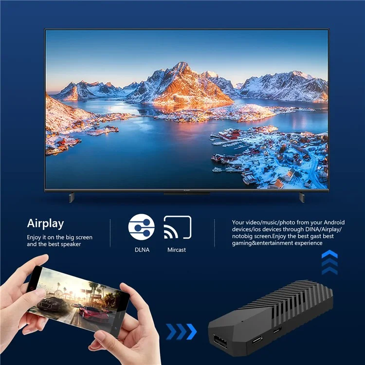 T3MINI Android 10 2.4G WiFi Mini Smart TV Stick 4K Ultra HD Media Player,  1GB+8GB - US Plug