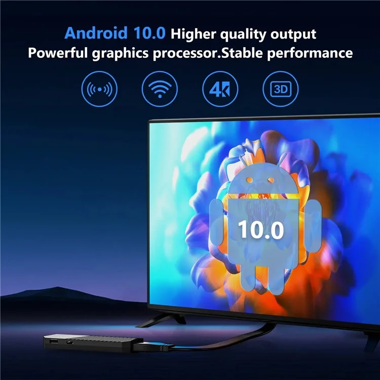 T3MINI Android 10 2.4G WiFi Mini Smart TV Stick 4K Ultra HD Media Player,  1GB+8GB - US Plug