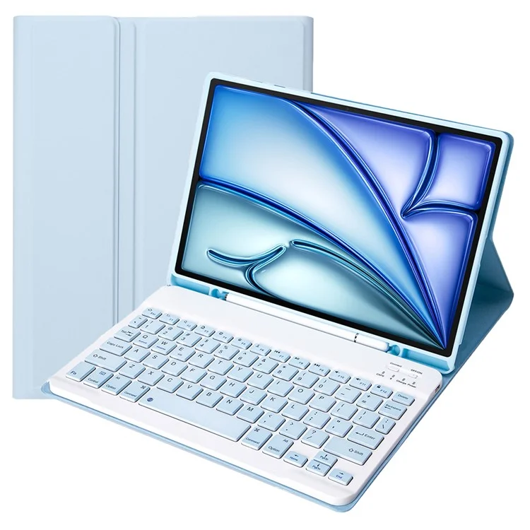 A098B For iPad Air 11 (2024) / iPad Air (2020) (2022) Capa de Teclado Bluetooth com Slot para Caneta - Azul Bebê