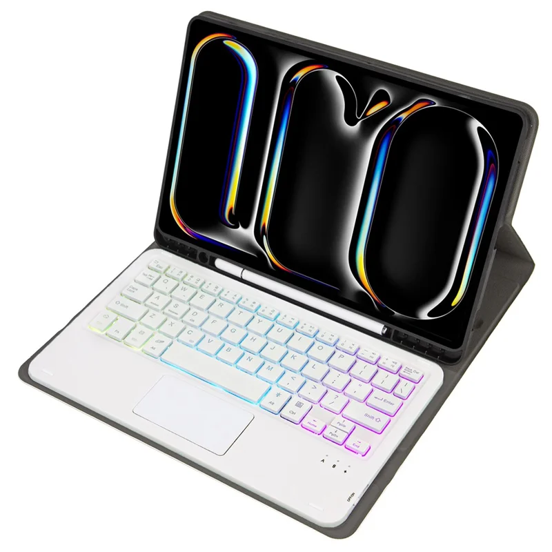 A13B-AS For iPad Pro 11 (2024) Pen Slot Design Leather Tablet Cover + Backlit Bluetooth-compatible Keyboard with Touchpad - Gold