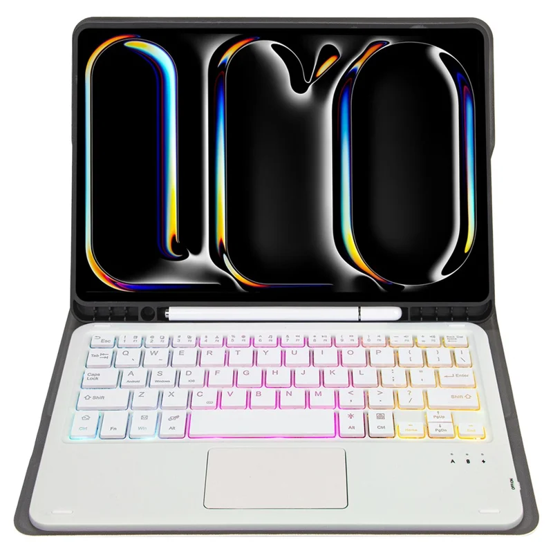 A13B-AS For iPad Pro 11 (2024) Pen Slot Design Leather Tablet Cover + Backlit Bluetooth-compatible Keyboard with Touchpad - Gold