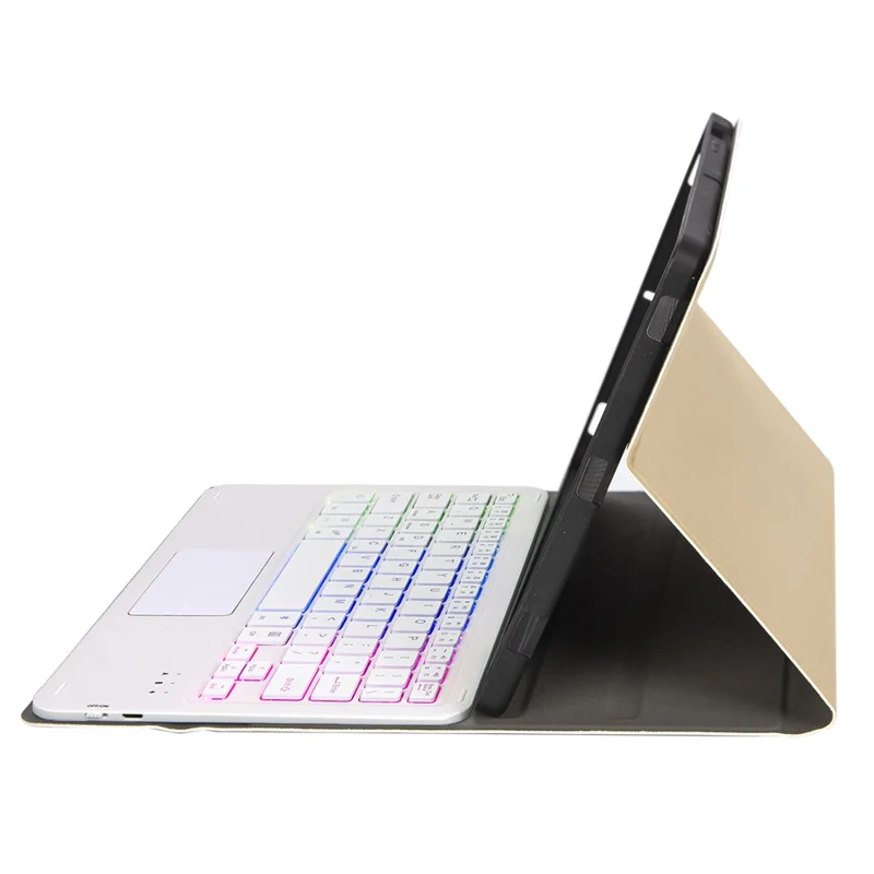 A13B-AS For iPad Pro 11 (2024) Pen Slot Design Leather Tablet Cover + Backlit Bluetooth-compatible Keyboard with Touchpad - Gold