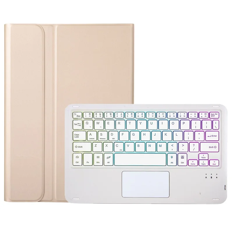 A13B-AS For iPad Pro 11 (2024) Pen Slot Design Leather Tablet Cover + Backlit Bluetooth-compatible Keyboard with Touchpad - Gold