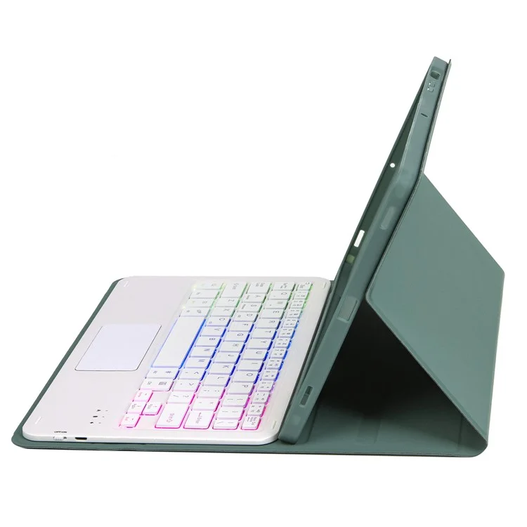 A13B-AS Per iPad Pro 11 (2024) Design della fessura per la penna Custodia in pelle per tablet + Tastiera Bluetooth retroilluminata con touchpad - Verde scuro