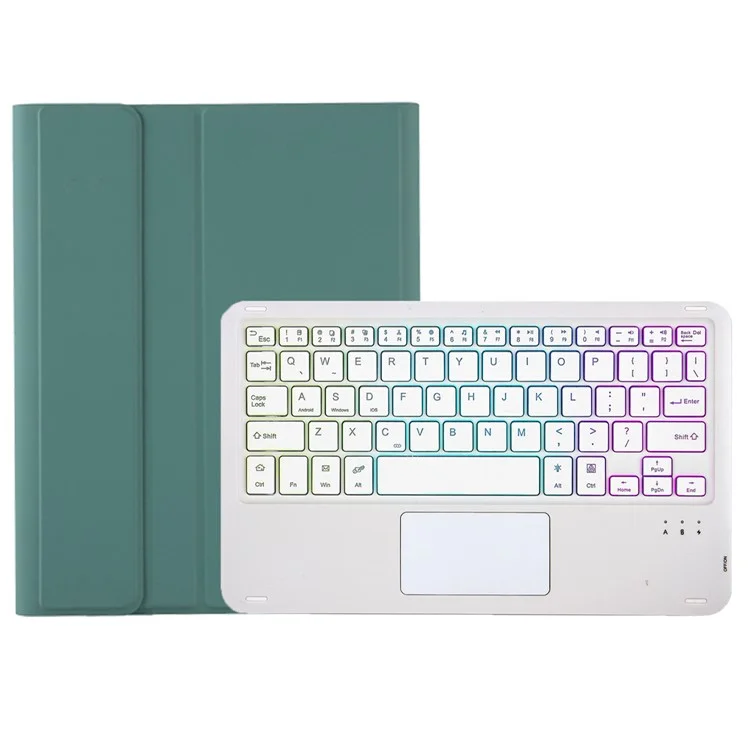 A13B-AS Per iPad Pro 11 (2024) Design della fessura per la penna Custodia in pelle per tablet + Tastiera Bluetooth retroilluminata con touchpad - Verde scuro