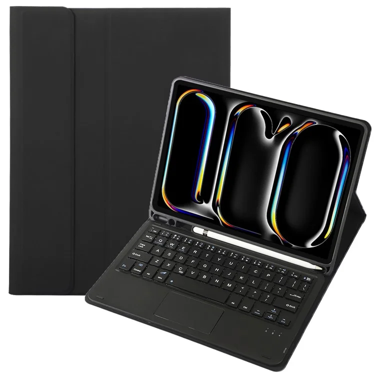 A13B-A Per iPad Pro 11 (2024) Slot Penna Custodia Tablet in Pelle + Tastiera Bluetooth con Touchpad - Nero