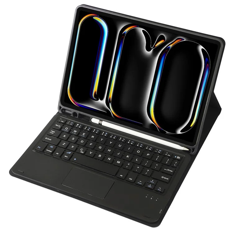 A13B-A Per iPad Pro 11 (2024) Slot Penna Custodia Tablet in Pelle + Tastiera Bluetooth con Touchpad - Nero