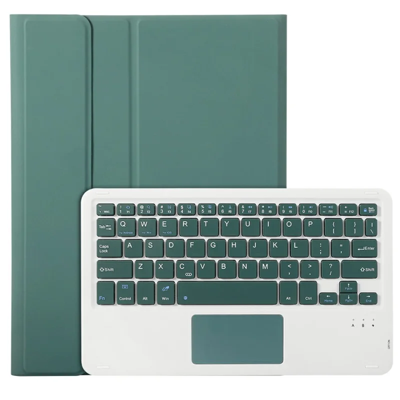 A13B-A For iPad Pro 11 (2024) Pen Slot Leather Tablet Case + Bluetooth-compatible Keyboard with Touchpad - Dark Green