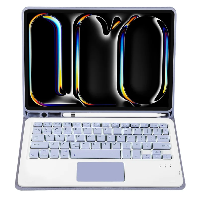 A13B-A For iPad Pro 11 (2024) Pen Slot Leather Tablet Case + Bluetooth-compatible Keyboard with Touchpad - Purple