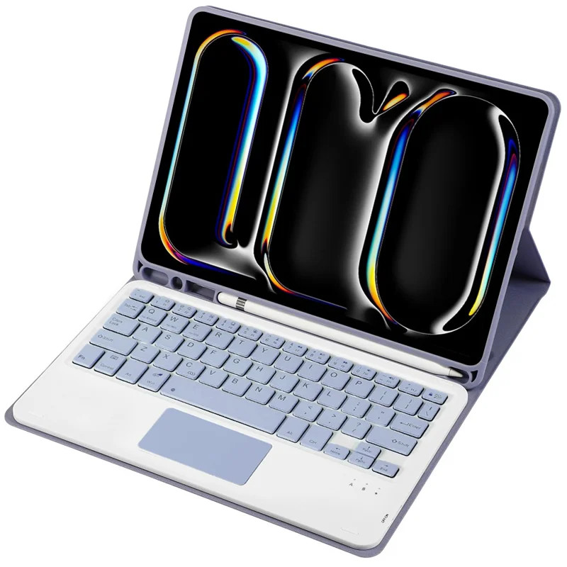 A13B-A For iPad Pro 11 (2024) Pen Slot Leather Tablet Case + Bluetooth-compatible Keyboard with Touchpad - Purple
