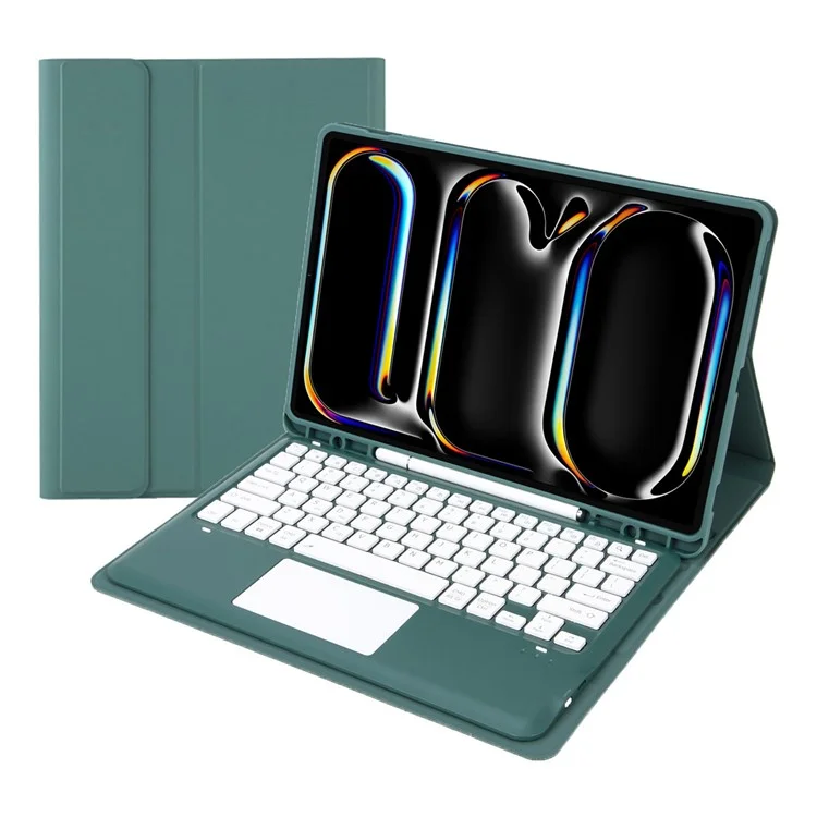 A14B-A per iPad Pro 13 (2024) Custodia in pelle staccabile con tastiera Bluetooth, slot per penna - Verde scuro