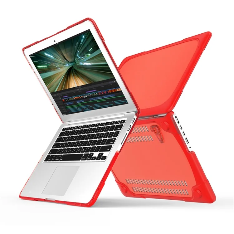 Two-Piece Plastic + TPU Protective Case Shell with Stand Design for MacBook Pro 13 inch (2020) A2251 / A2289 / A2338 (M1 / M2) - Red