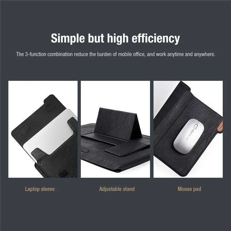 Bolsa de Almacenamiento de Laptop de Cuero Nillkin pu Con Soporte de Soporte y Almohadilla de Ratón Para Laptop de 16.1 Pulgadas - Negro
