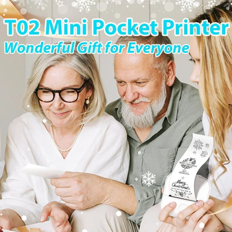 Miniaturowa drukarka termiczna PHOMEMO T02 z Bluetooth, urządzenie do drukowania etykiet w domu - Białe+Różowe