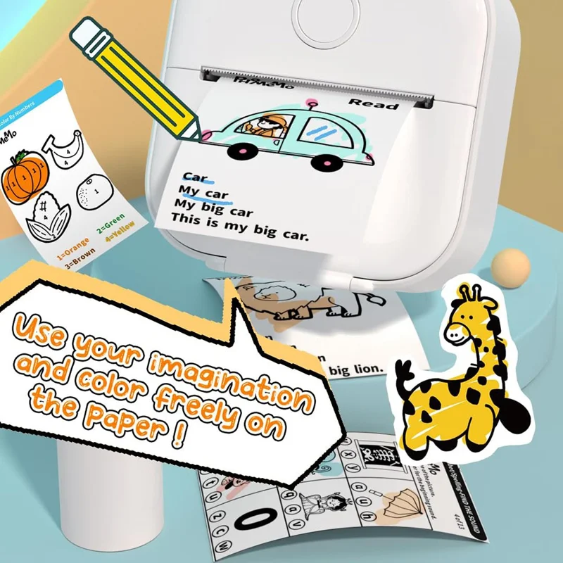 Miniaturowa drukarka termiczna PHOMEMO T02 z Bluetooth, urządzenie do drukowania etykiet w domu - Białe+Różowe