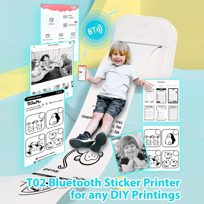 PHOMEMO T02 Mini Thermal Printer Bluetooth-compatible Home Label Printing Device - White+Green
