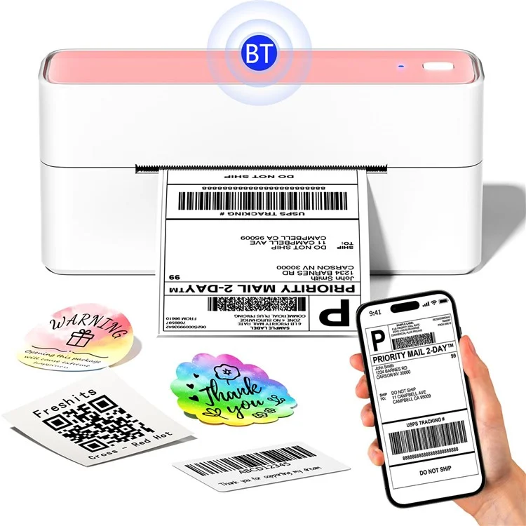 PHOMEMO PM241-BT 203DPI Inkless Thermal Printer Bluetooth-compatible Label Printer - Pink+White / EU Plug