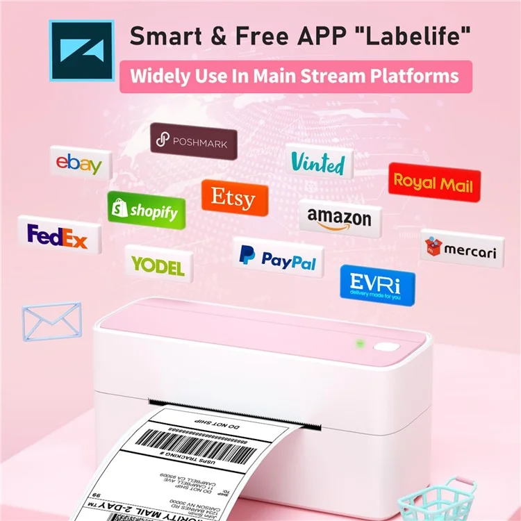 PHOMEMO PM241-BT 203DPI Inkless Thermal Printer Bluetooth-compatible Label Printer - Pink+White / EU Plug