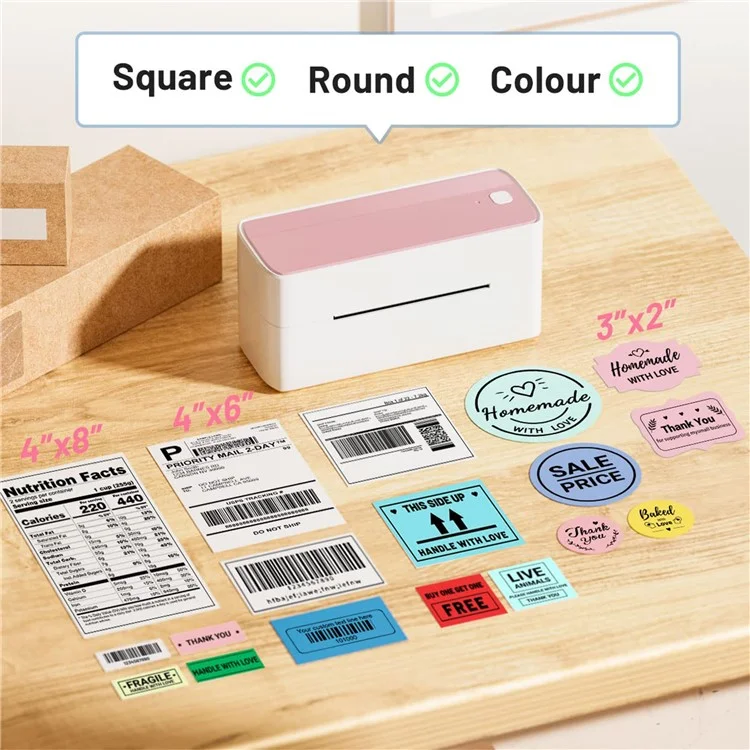 PHOMEMO PM241-BT 203DPI Inkless Thermal Printer Bluetooth-compatible Label Printer - Pink+White / EU Plug