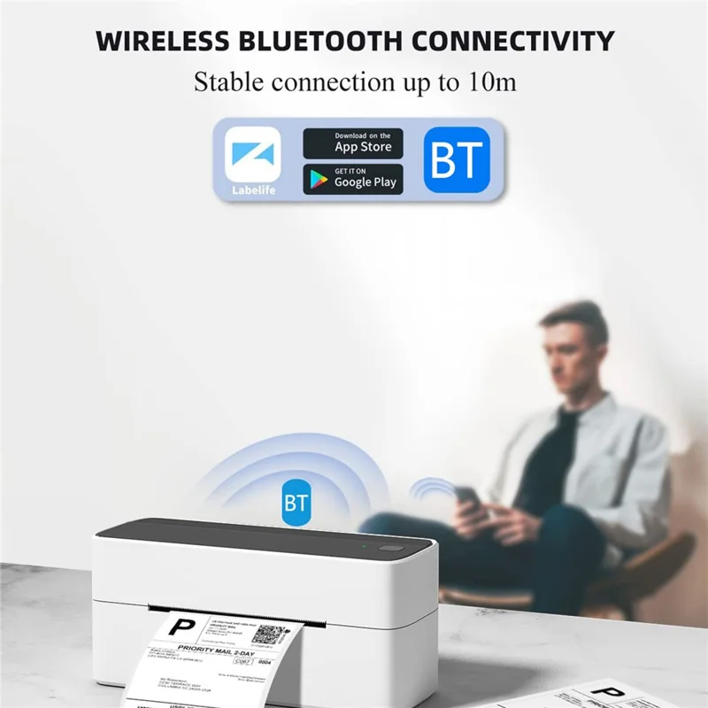 PHOMEMO PM241-BT 203DPI Inkless Thermal Printer Bluetooth-compatible Label Printer - Black+White / US Plug