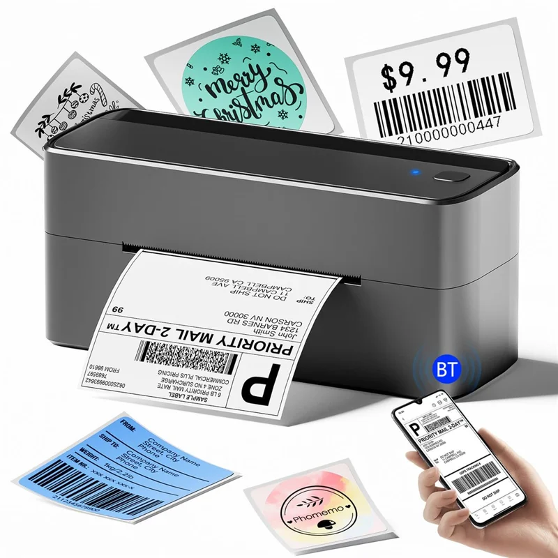 PHOMEMO PM241-BT 203DPI Inkless Thermal Printer Bluetooth-compatible Label Printer - Black+Grey / US Plug