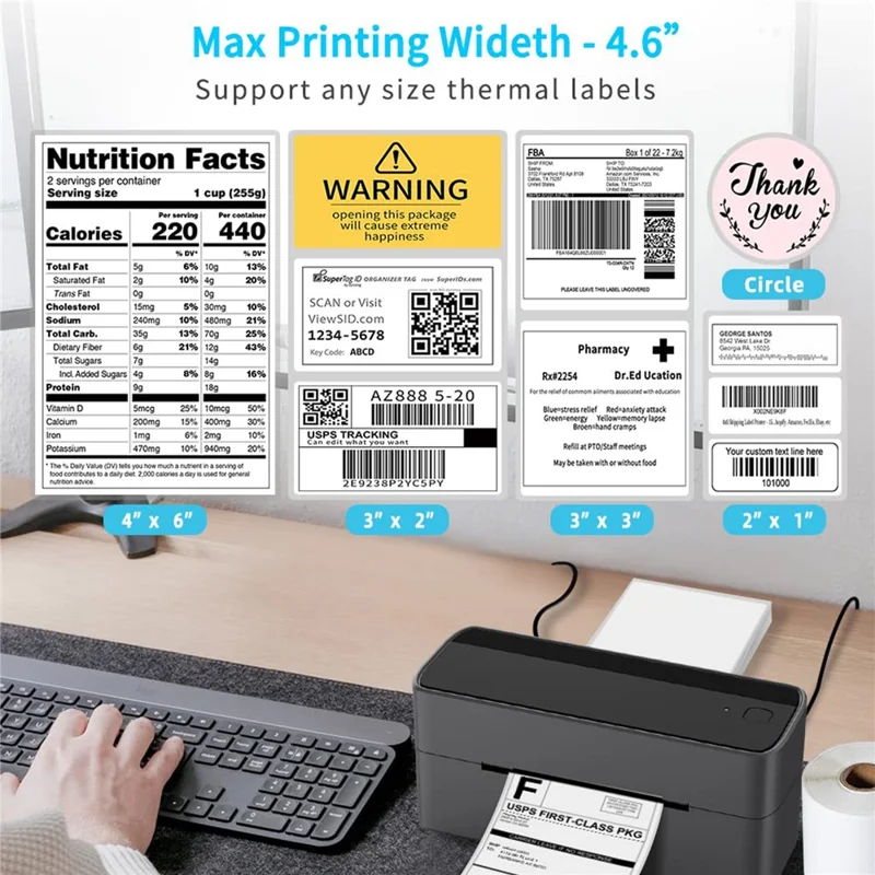 PHOMEMO PM241-BT 203DPI Inkless Thermal Printer Bluetooth-compatible Label Printer - Black+Grey / US Plug