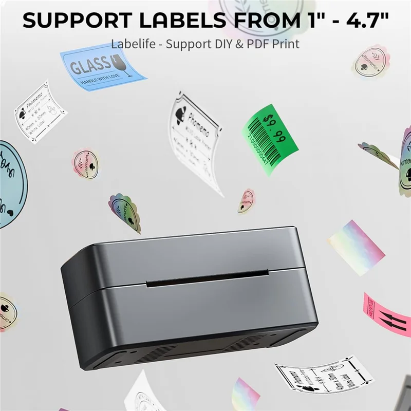 PHOMEMO PM241-BT 203DPI Inkless Thermal Printer Bluetooth-compatible Label Printer - Black+Grey / US Plug