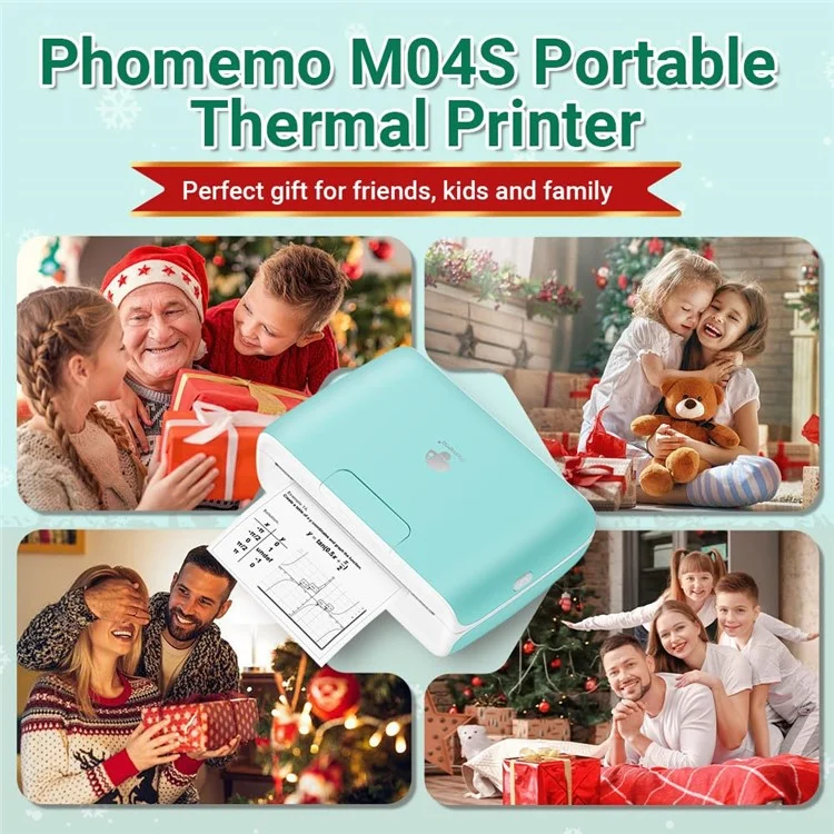 PHOMEMO M04S Мини-принтер Bluetooth без чернил, термический, беспроводной, для печати фотографий, этикеток, заметок - зеленый
