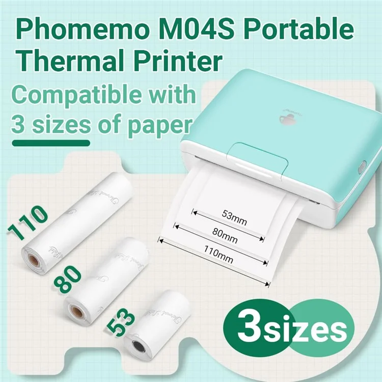 PHOMEMO M04S Мини-принтер Bluetooth без чернил, термический, беспроводной, для печати фотографий, этикеток, заметок - зеленый