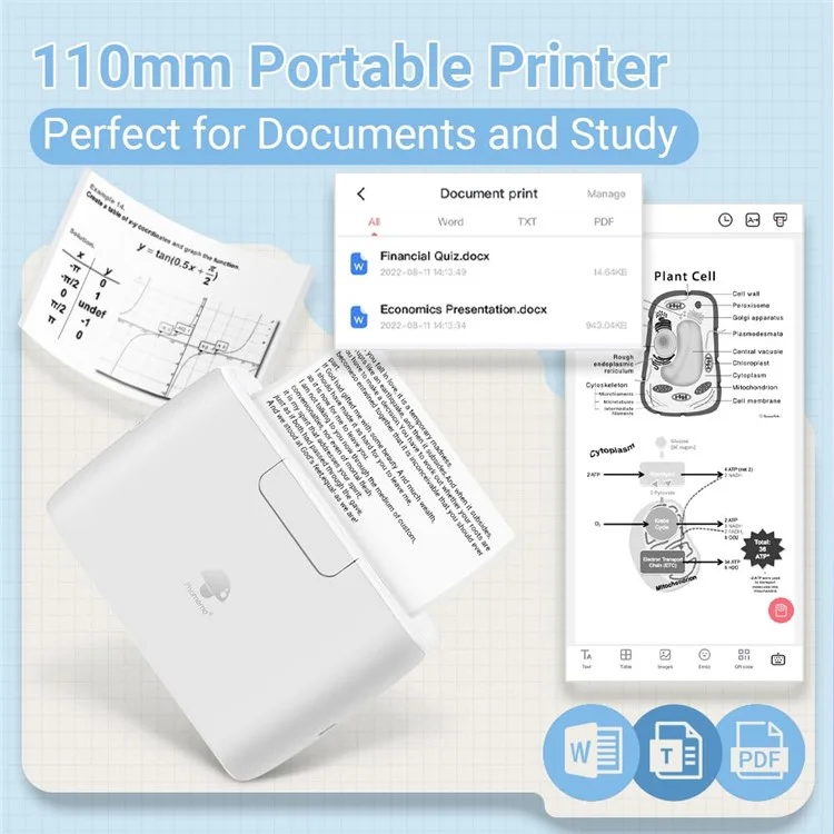 PHOMEMO M04S Mini Bluetooth-compatible Inkless Thermal Printer Wireless Photos Labels Notes Printer - White