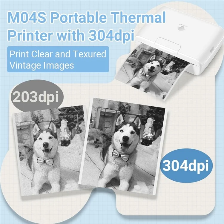 PHOMEMO M04S Mini Bluetooth-compatible Inkless Thermal Printer Wireless Photos Labels Notes Printer - White