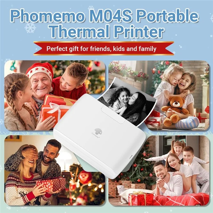 PHOMEMO M04S Mini Bluetooth-compatible Inkless Thermal Printer Wireless Photos Labels Notes Printer - White