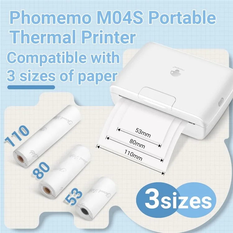 PHOMEMO M04S Mini Bluetooth-compatible Inkless Thermal Printer Wireless Photos Labels Notes Printer - White