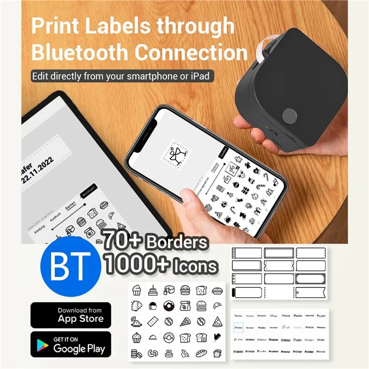 PHOMEMO P12 Mini Impressora Térmica Portátil Sem Fio Bluetooth Impressora de Etiquetas - Preto