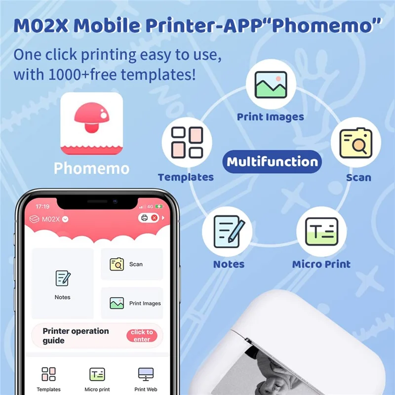 PHOMEMO M02X Pocket Bluetooth-compatible Printer Wireless Thermal Label Printer - White